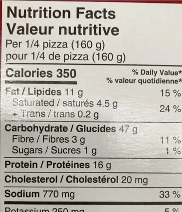 Rising Crust Pepperoni Pizza nutrition facts table
