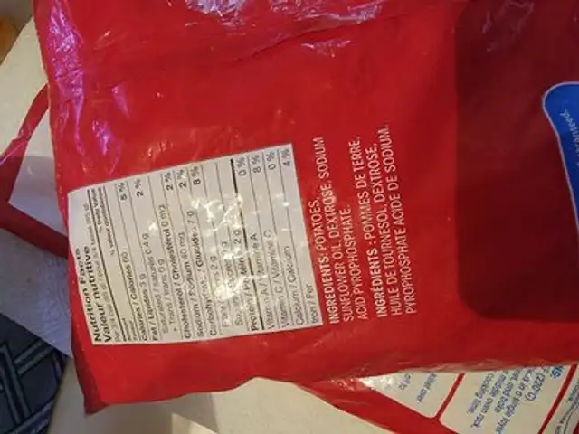 Hashbrown Potatoes ingredients label