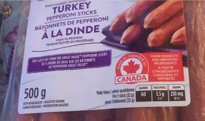 Fully cooked turkey pepperoni sticks