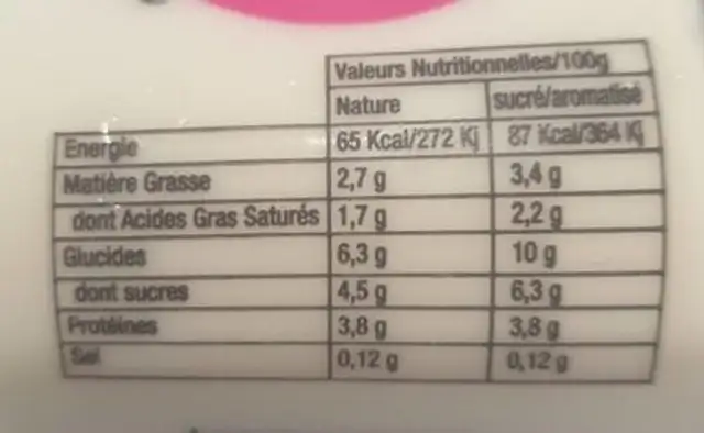 Yaourt la vache charentaise de la ferme nutrition facts table