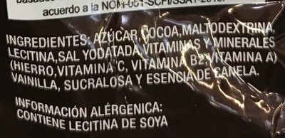 Chocolate en polvo ingredients label
