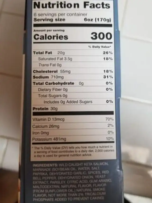 Wild Alaska Marinated Salmon Portions nutrition facts table