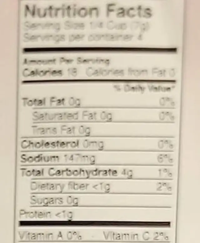 Sea Crunchies nutrition facts table