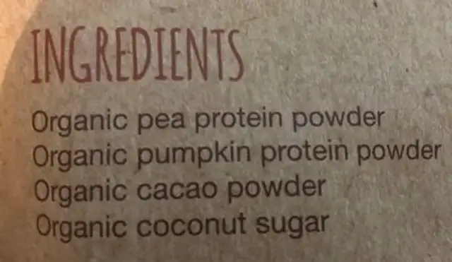 I'm choco pro ingredients label