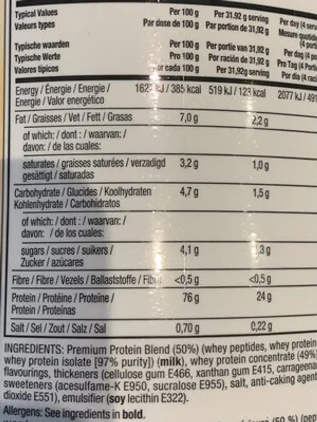 Nitro tech whey gold nutrition facts table