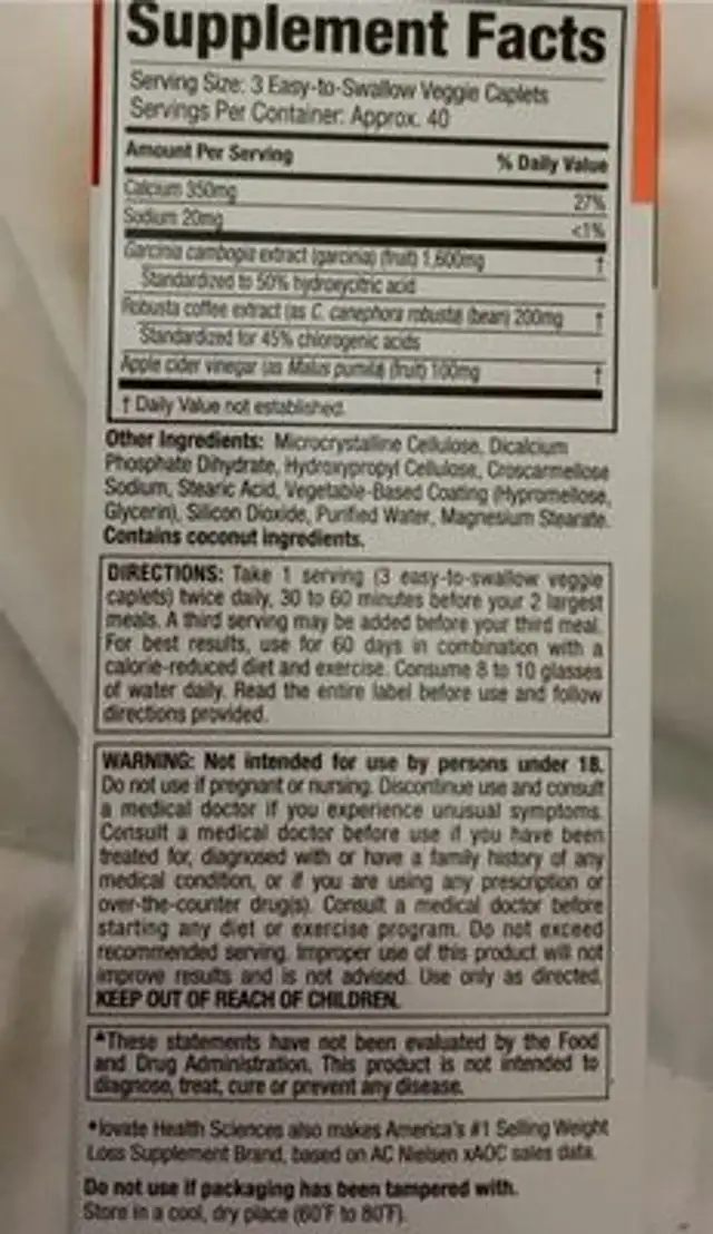 Garcinia cambogia nutrition facts table