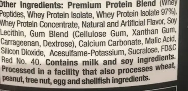 Nitro Tech 100% Whey Gold Strawberry - 6 LB Bonus Size ingredients label