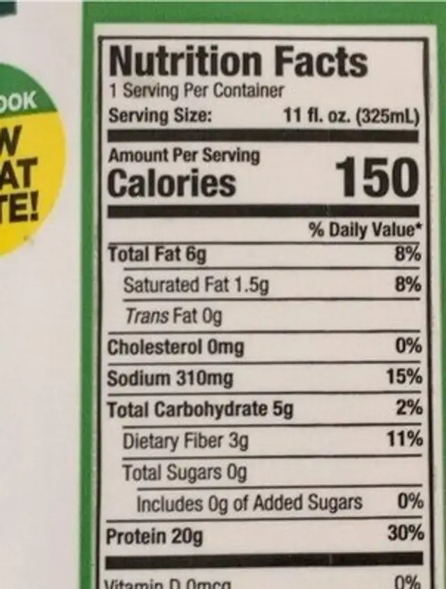 Organic protein plant based nutritonal shake nutrition facts table