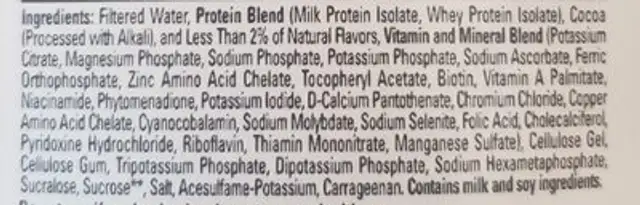 Premium Protein ingredients label