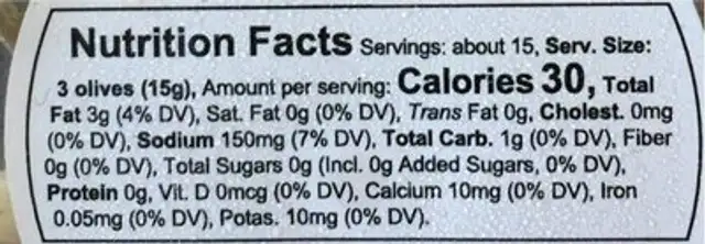 Lemon & Garlic Marinated Olives, Pitted nutrition facts table
