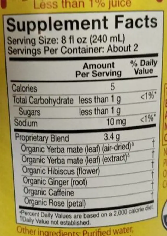 Yerba Mate hibiscus lime nutrition facts table