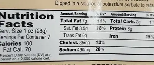 Smokie Beef Sticks nutrition facts table