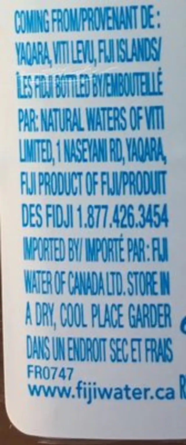 Eau de source ingredients label