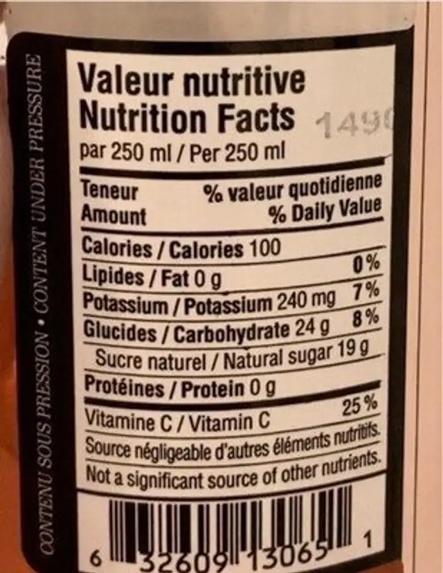 Mou de pomme nutrition facts table