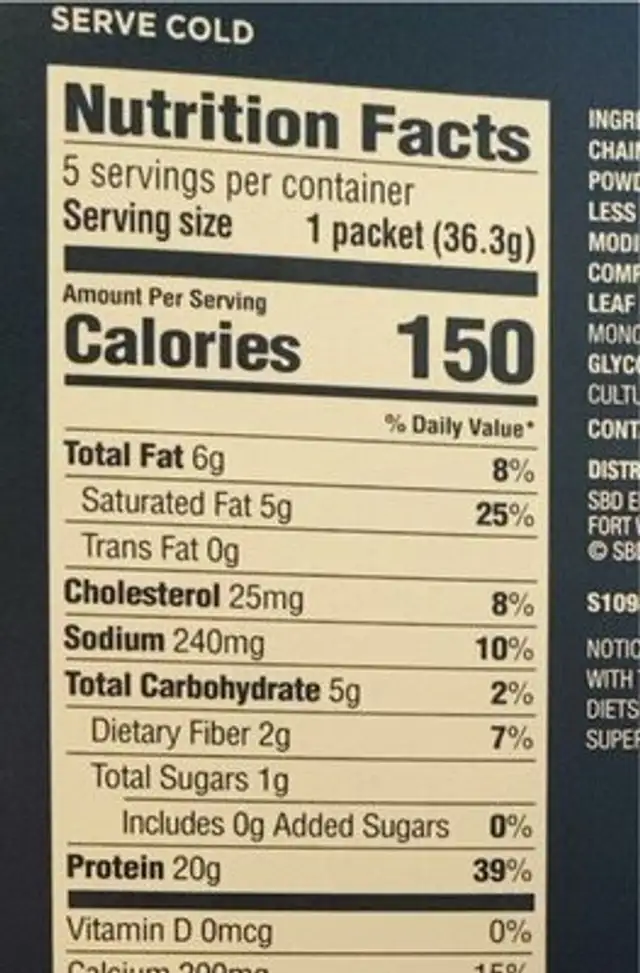 High Protein Chocolate Shake Mix nutrition facts table