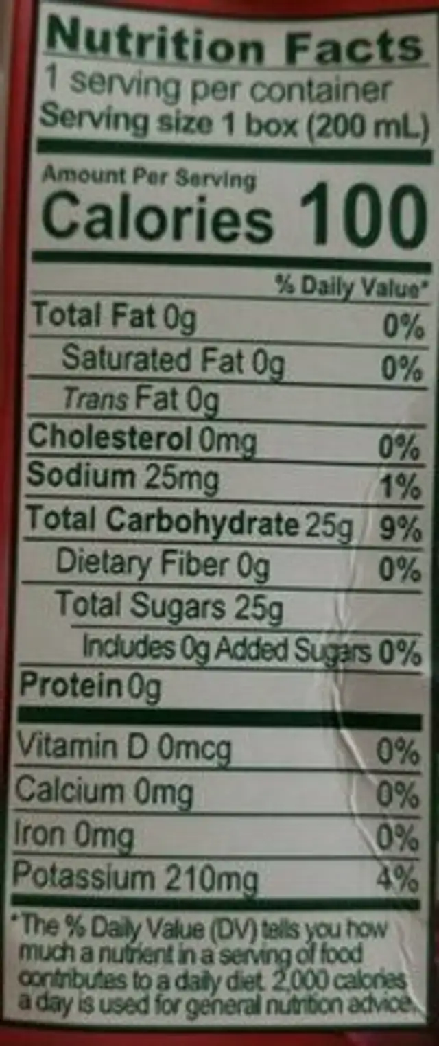 B'gan Fruit Punch nutrition facts table