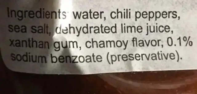 Salsa Tajin Chamoy ingredients label