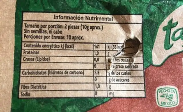 Chile guajillo ingredients label