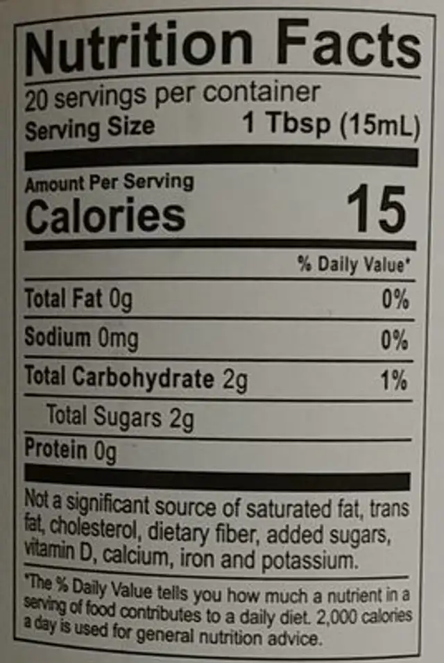 White Balsamic Vinegar nutrition facts table