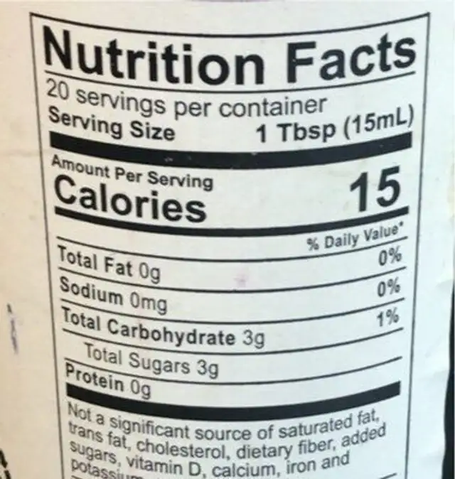 Fig Balsamic Vinegar nutrition facts table