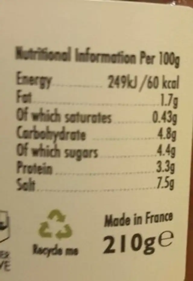 Harry Brand Harissa Chilli Sauce nutrition facts table