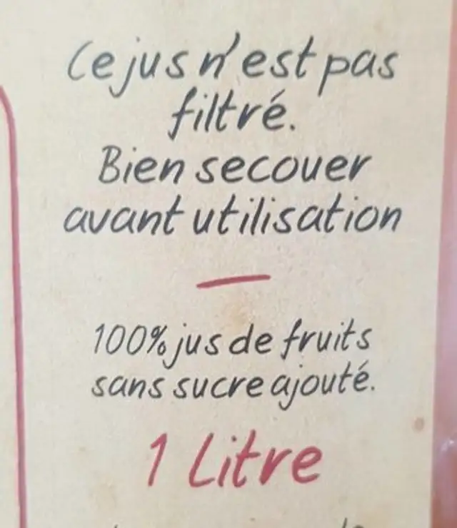 Lo juc pomme ingredients label