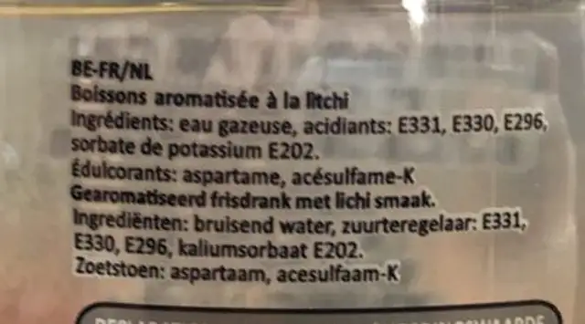 Flavoured bubbly water ingredients label