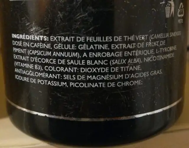 Red Burn HARDCORE ingredients label