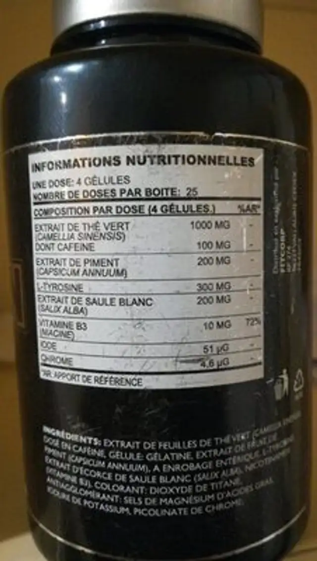 Red Burn HARDCORE nutrition facts table