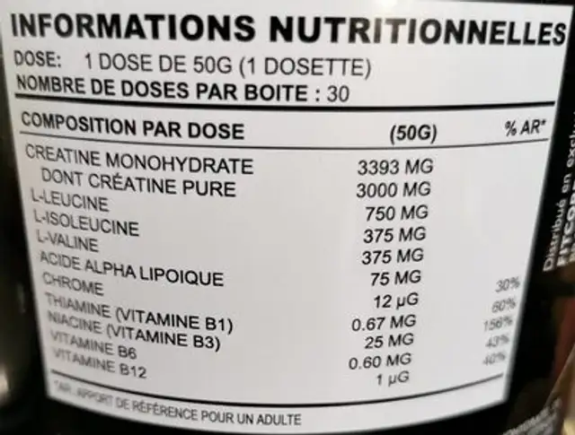 Creatine hardcore nutrition facts table