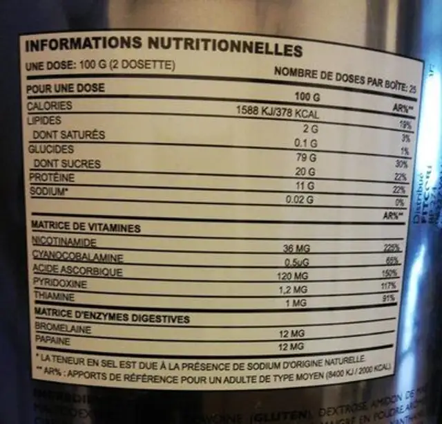 Mass advanced nutrition facts table