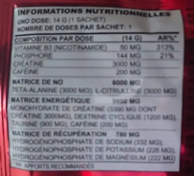 NO PUMP XTREM ingredients label
