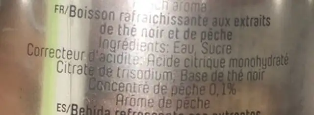 Iced tea ingredients label