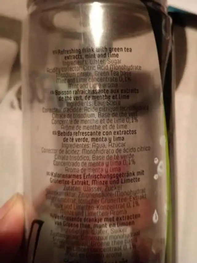 Iced tea mint lime ingredients label