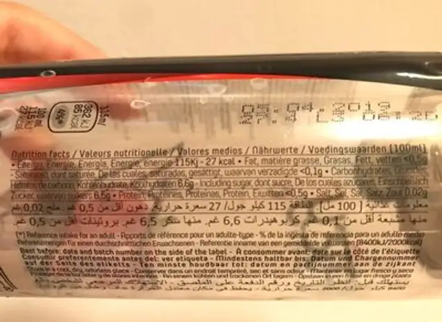 Iced tea nutrition facts table