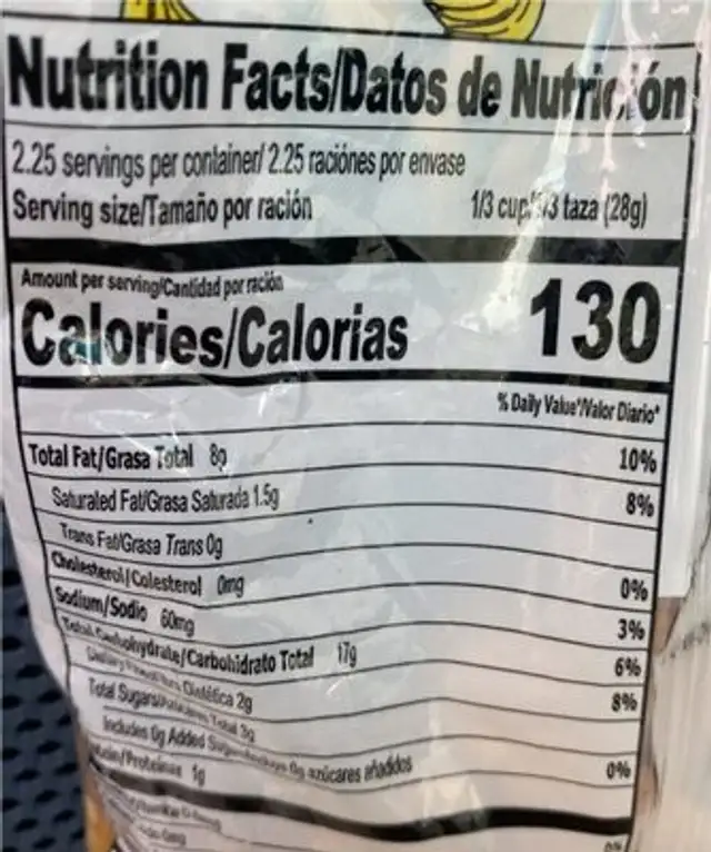 Lightly salted plantain chips nutrition facts table