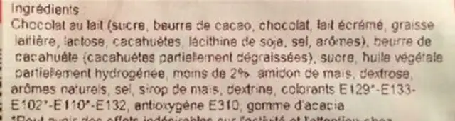 M&M's peanut butter ingredients label