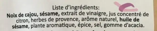 Noix de Cajou ingredients label