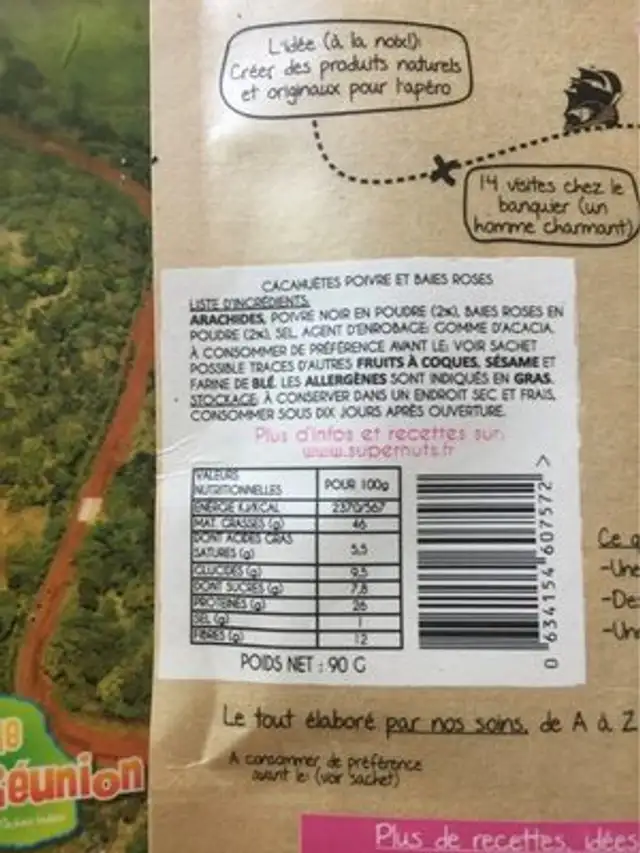 Cacahuète torréfiées à sec Poivre -Baies roses nutrition facts table