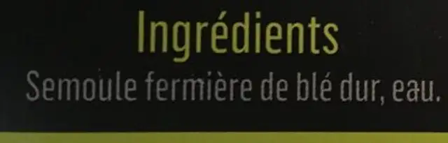 Pâtes fermières au blé dur ingredients label