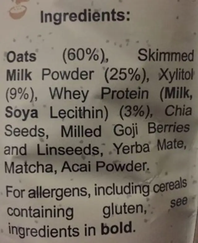 Bootea Little Oats ingredients label