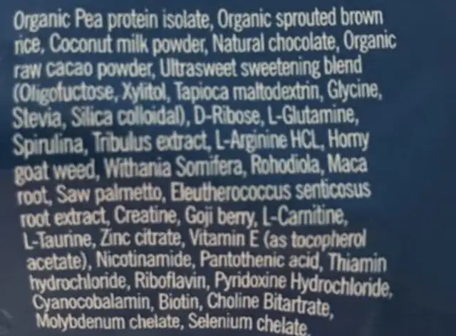 Bodyism Clean and Lean Male ingredients label
