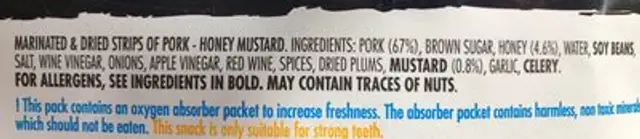 Pork Jerky ingredients label