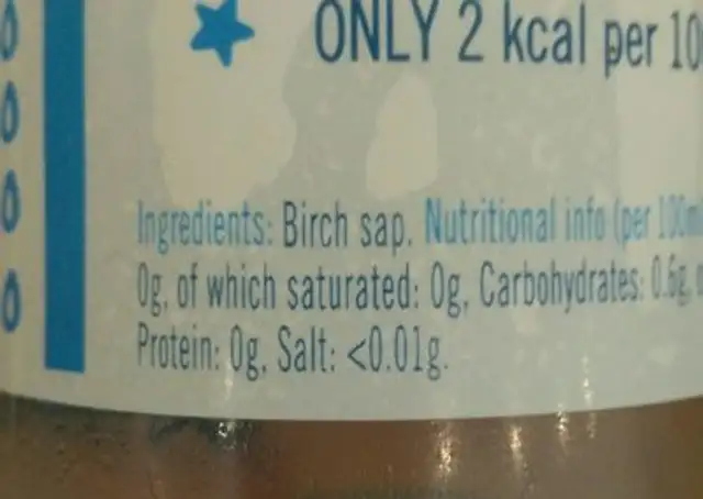 Birch Water ingredients label