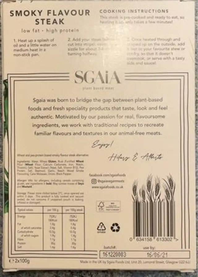 Smoky Flavour Steak nutrition facts table