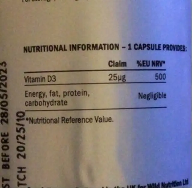 Vitamin d nutrition facts table