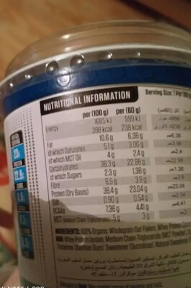 Critical oats nutrition facts table