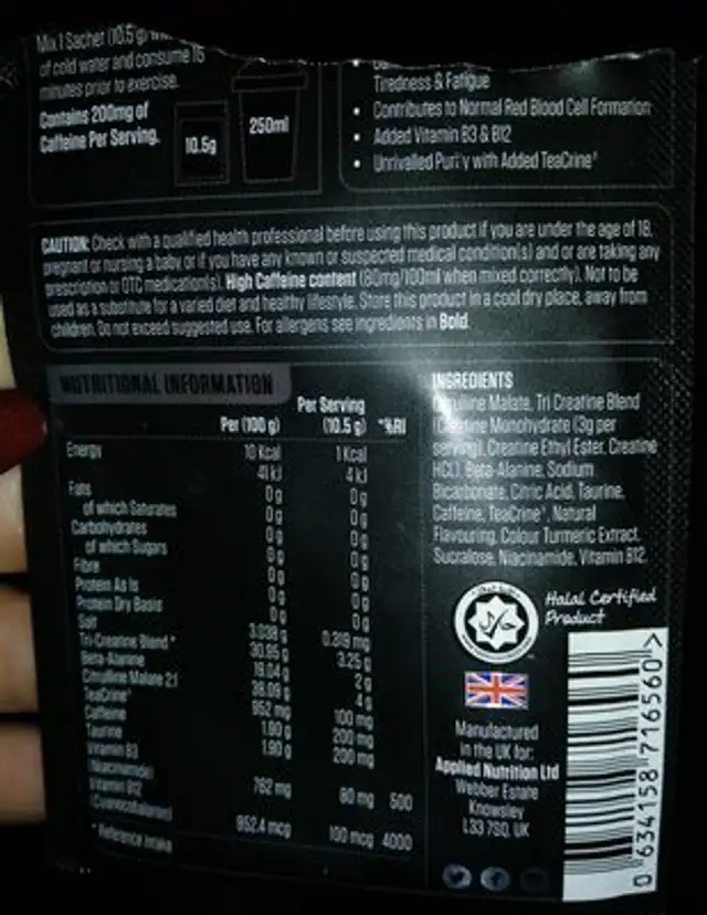 ABE applied nutrition ingredients label