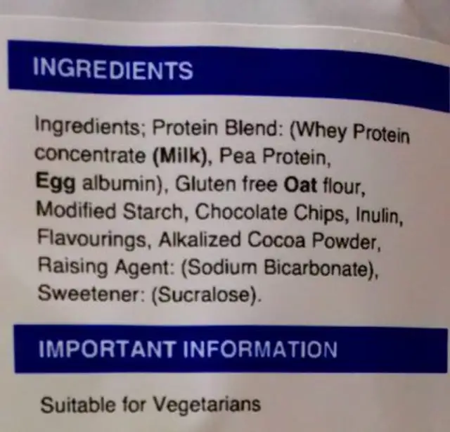 Pancakes ingredients label
