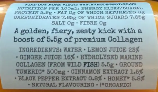 Ginger Turmeric Collagen ingredients label